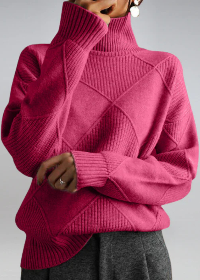 Inès – Pull à col roulé texturé de luxe
