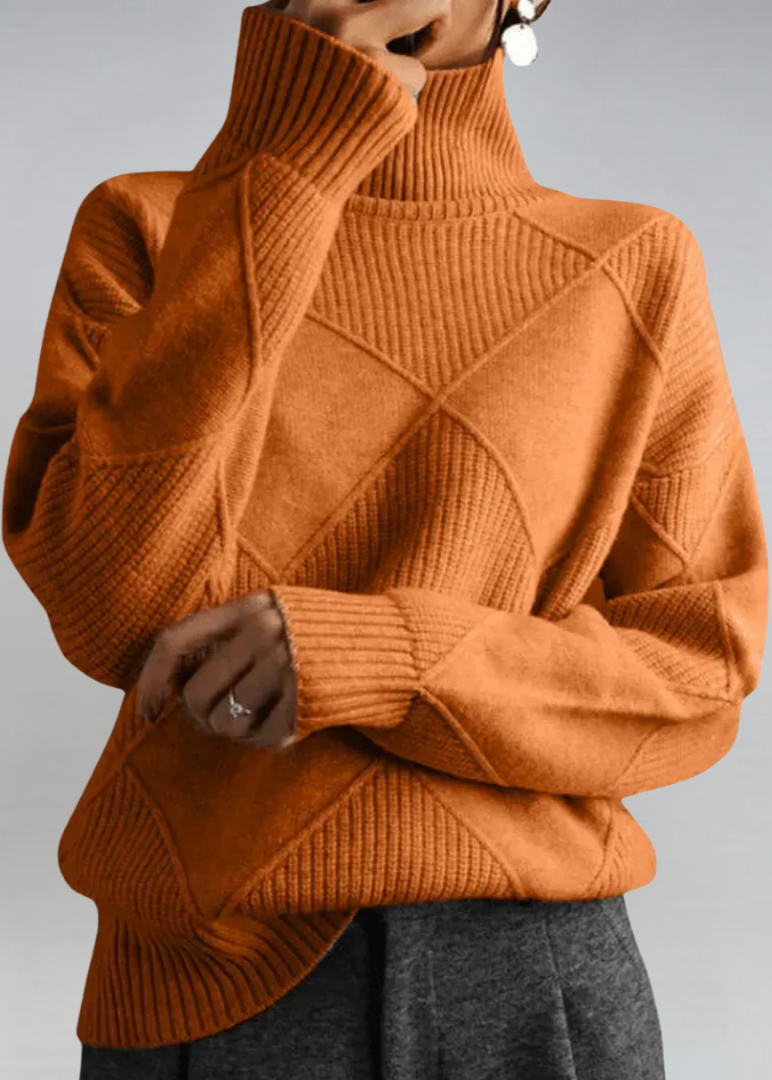 Inès – Pull à col roulé texturé de luxe