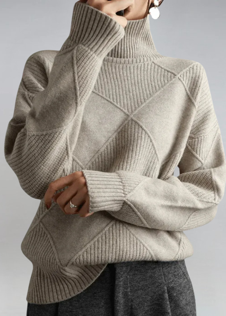 Inès – Pull à col roulé texturé de luxe