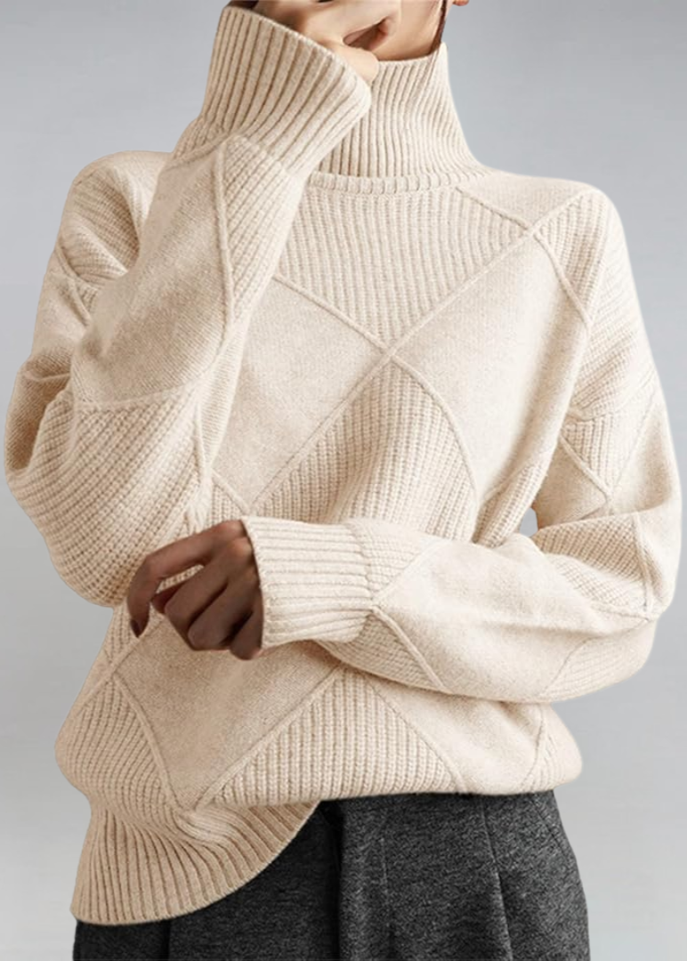 Inès – Pull à col roulé texturé de luxe