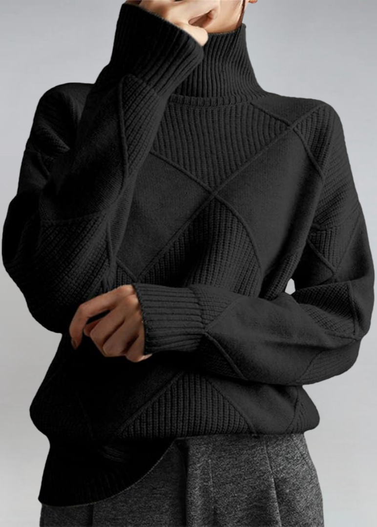 Inès – Pull à col roulé texturé de luxe